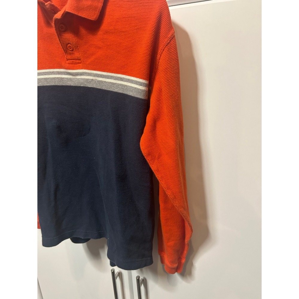Gap Mens XS Long Sleeve Pique Polo Shirt Orange Navy Blue Colorblock Cotton - Picture 7 of 16
